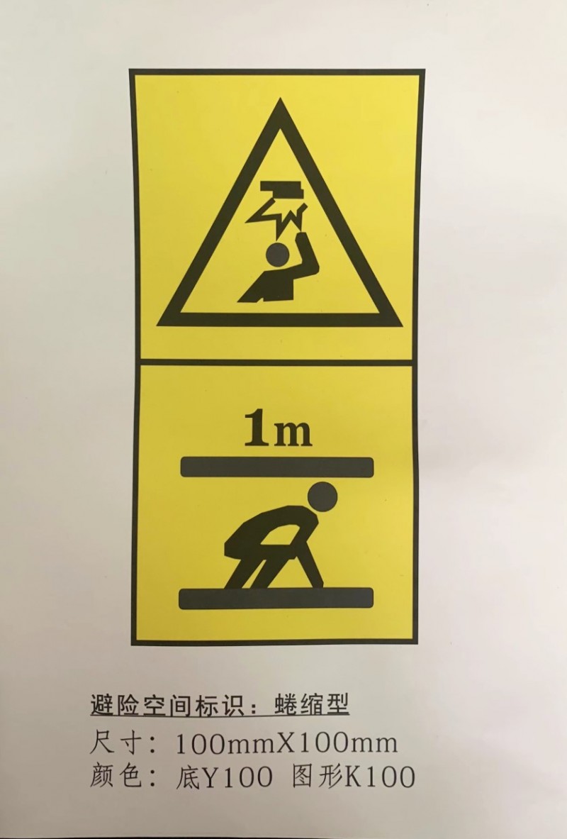 新安全標(biāo)識躺下型蜷縮型站立型對重緩沖器最大允許距離不干膠