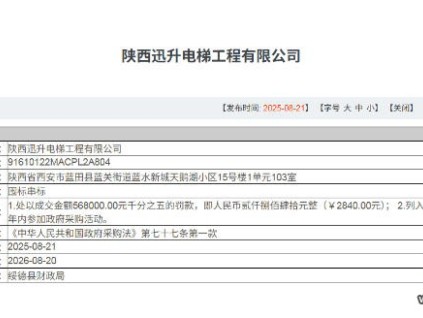 陜西迅升電梯因圍標(biāo)串標(biāo)被罰款 1年內(nèi)禁止參加政府采購活動(dòng)