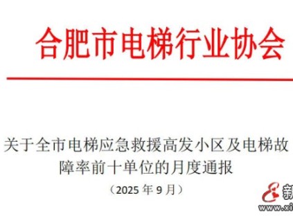 合肥電梯協(xié)會(huì)通報(bào)全市電梯應(yīng)急救援高發(fā)小區(qū)及電梯故障率前十單位
