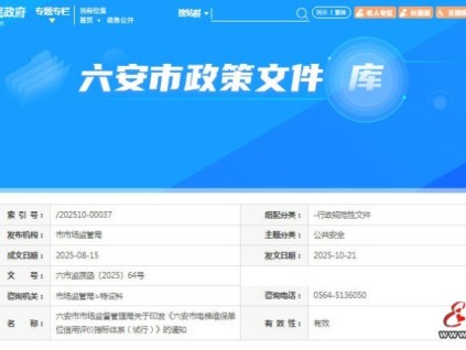 安徽省六安市監(jiān)局發(fā)布《六安市電梯維保單位信用評(píng)價(jià)指標(biāo)體系（試行）》通知