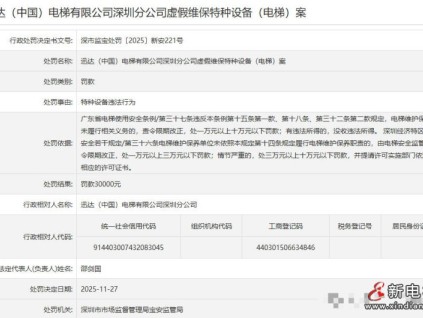 迅達(dá)（中國(guó)）電梯深圳分公司虛假維保被罰