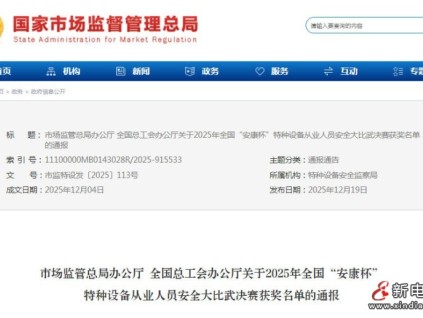 總局：?2025年全國“安康杯”特種設(shè)備從業(yè)人員安全大比武決賽獲獎名單?已經(jīng)公布